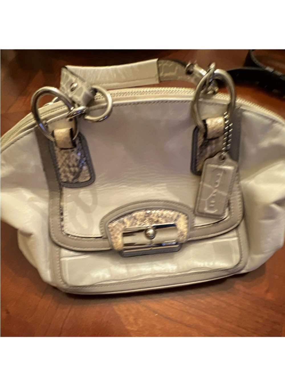 Coach Cream Pebbled Leather Shoulder Bag with Silver Hardware